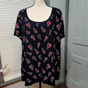 Lane Bryant Red Glitter Heart Black Tee 